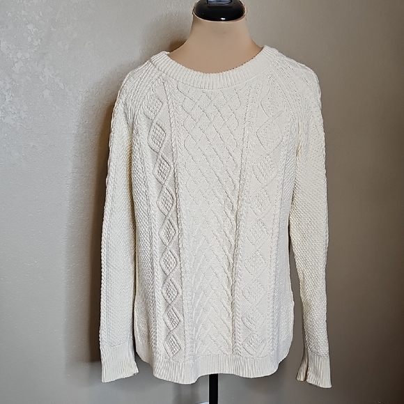 J.crew Medium Women's Cream Cotton Cable Knit Sweater - Picture 2 of 10